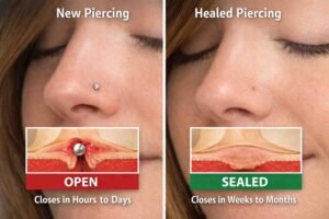 New vs Healed Nose Piercing Closure Time